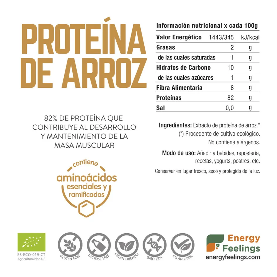 Proteína De Arroz sin gluten BIO 1 kg, Energy Feelings · imagen 2