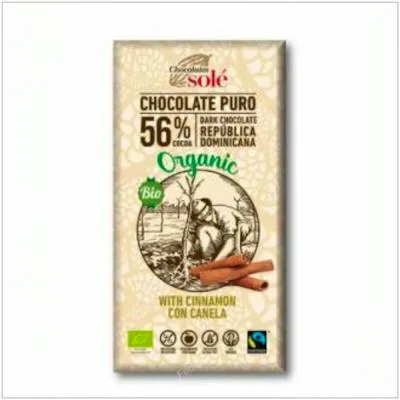 Zartbitterschokolade 56 % mit Zimt glutenfrei BIO 100 g, Chocolates Sole
