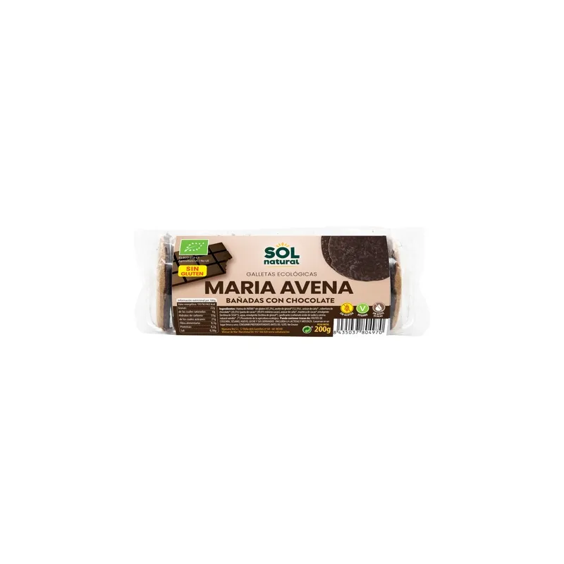 Galletas maria avena bañadas chocolate s/g 245 g, Sol Natural