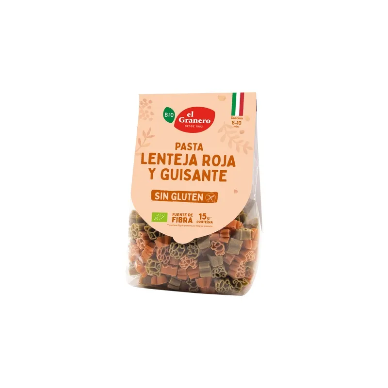 Pasta animalitos lenteja roja guisante granero BIO, El Granero