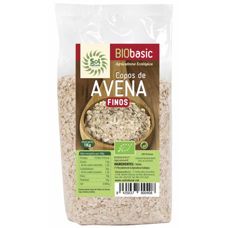 Copos avena finos int BIO 1 kg, Sol Natural