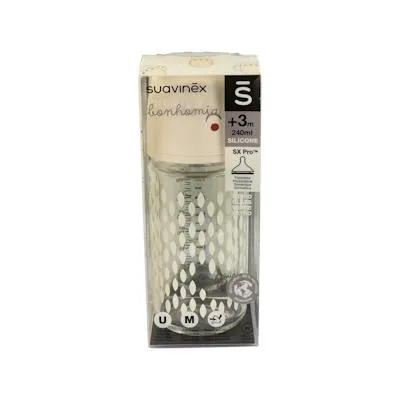 Biberon b/ancha sili redon 3POSI t/u +0 ml 1un 240 ml, Suavinex