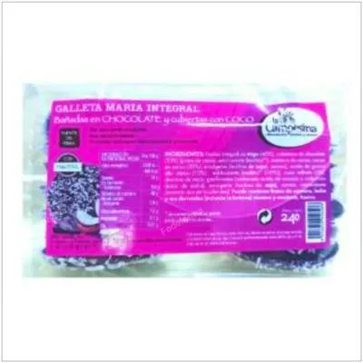 Wholemeal Maria biscuits coated in chocolate and coconut 240 g, La Campesina