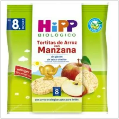 Tortitas de arroz con manzana 8 mese sin gluten BIO 30 g, Hipp