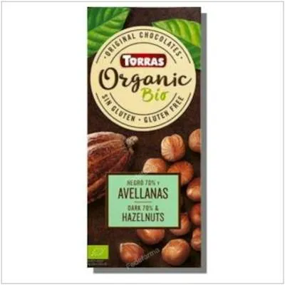 Chocolate negro 70% con avellanas sin gluten BIO 100 g, Torras