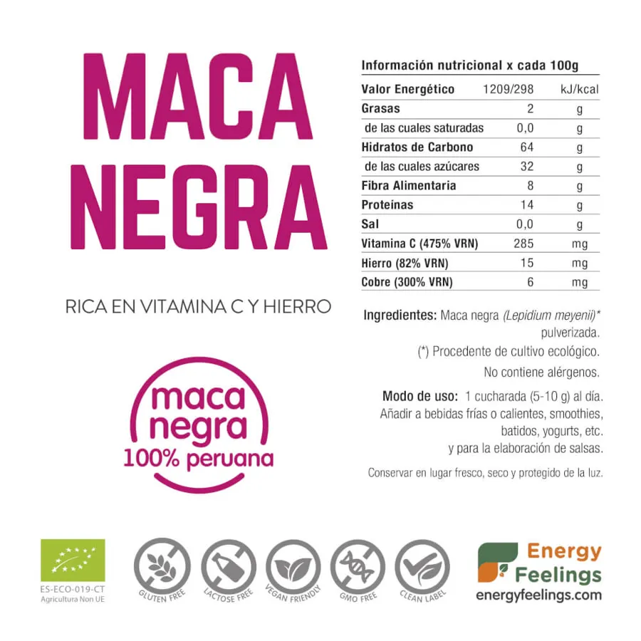 Maca Negra Polvo sin gluten BIO 200 g, Energy Feelings · imagen 2