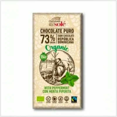 Chocolate negro 73% con menta sin gluten BIO 100 g, Chocolates Sole