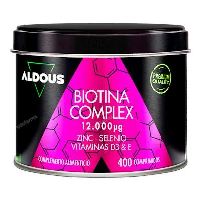 Biotina con zinc, selenio, vitamina D3 y vitamina e 400 comprimidos, Aldous Bio