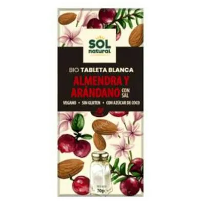 Chocolate blanco almendra arándano tableta BIO 70 g, Solnatural