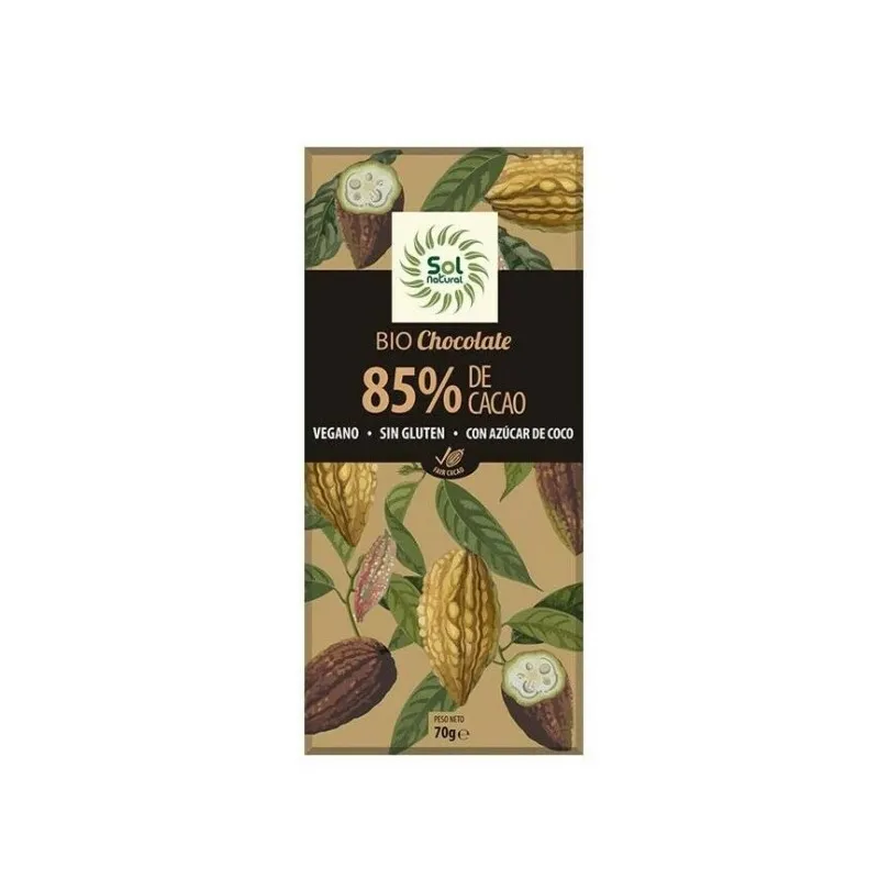 Chocolate 85% s/g veg. azúcar coco sol nat BIO 70 g, Sol Natural