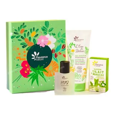 Cofre hombre : gel ducha verbena + perfume hombre + jabón leche burra Verbena, Fleurance Nature