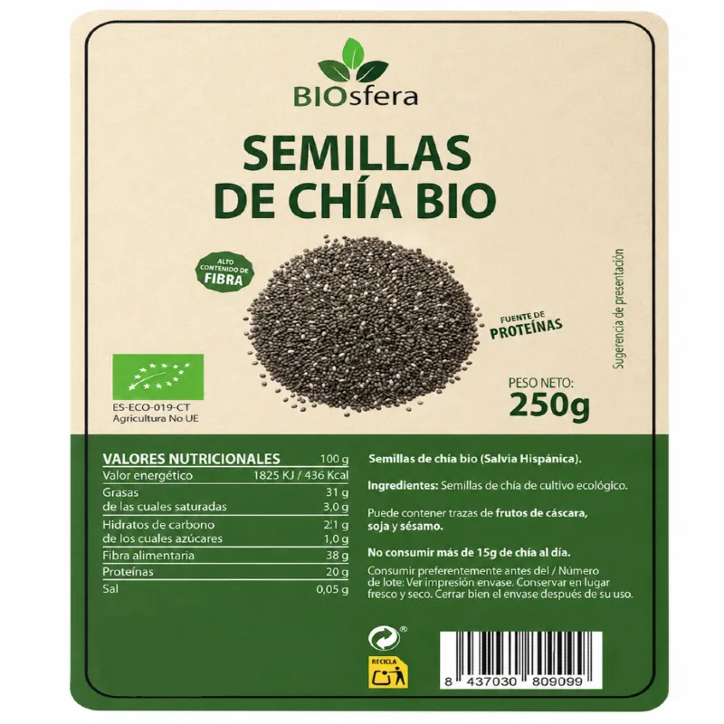 Semillas chia s/g BIO 250 g, Biosfera