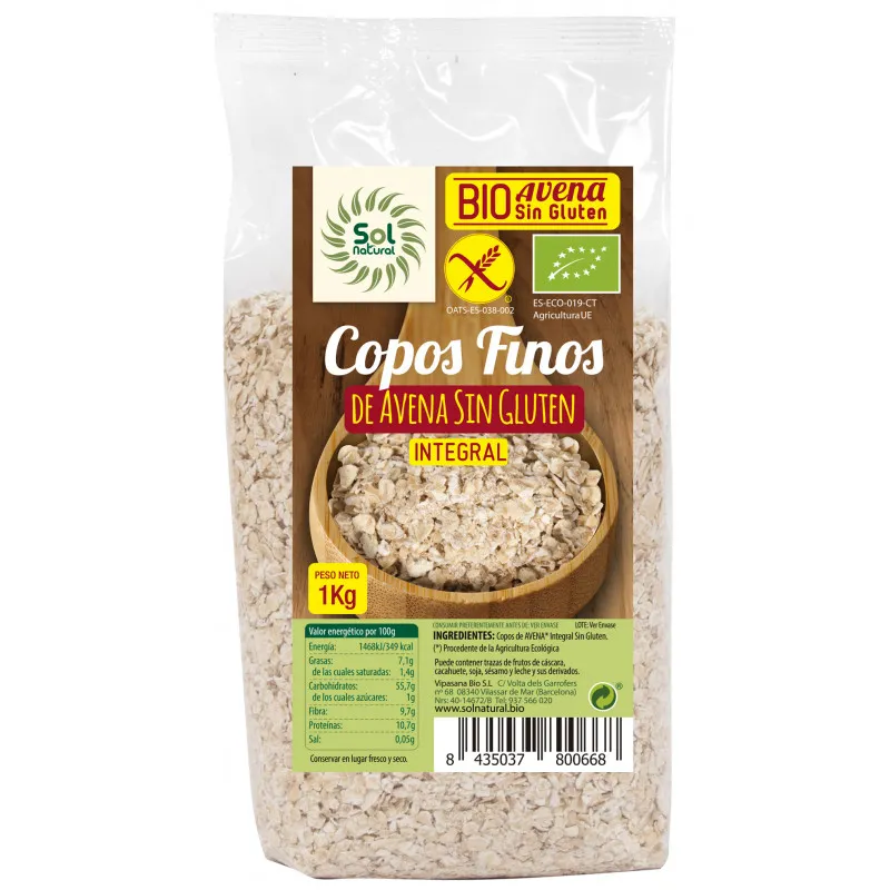 Copos avena finos sin gluten 1k, Sol Natural