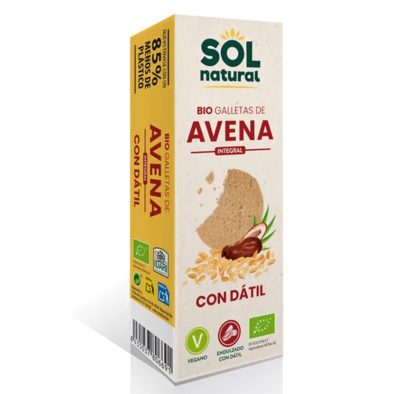 Galletas avena integral datil BIO 170 g, Sol Natural