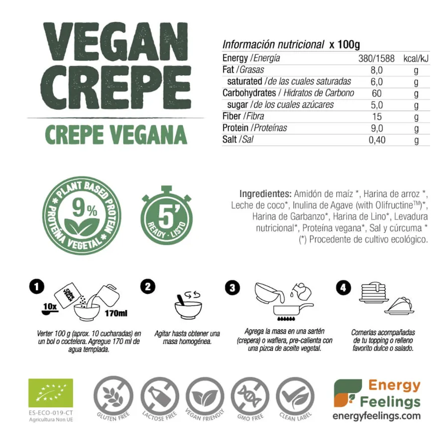 Crepe Vegana sin gluten BIO 500 g, Energy Feelings · imagen 2