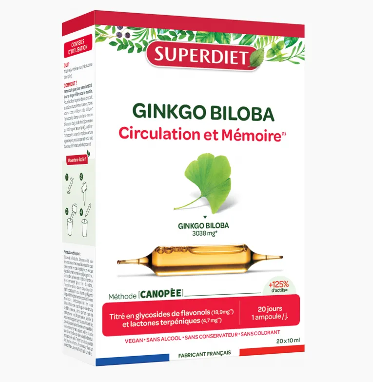 Ginkgo bioloba circulacion y memoria 20 ampollas, Superdiet