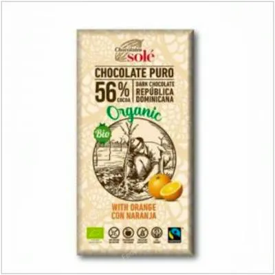 Chocolate negro 56% con naranja BIO 100 g, Chocolates Sole