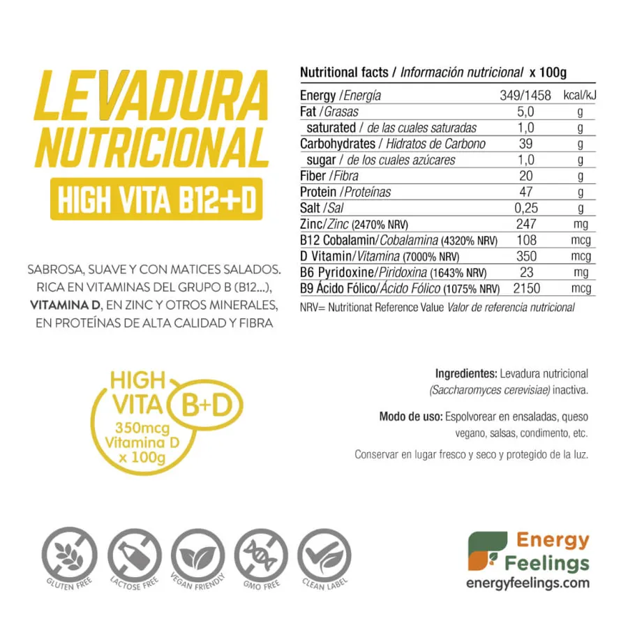 Levadura Nutricional High Vita b+d Copos 250 g, Energy Feelings · imagen 2