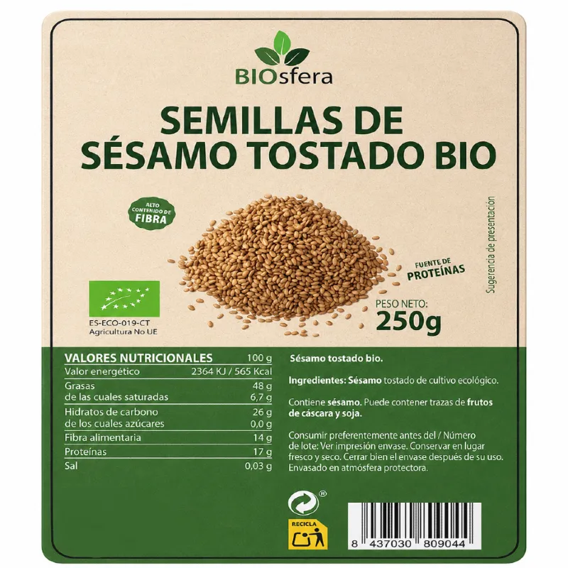 Semillas sésamo tostado s/g BIO 250 g, Biosfera