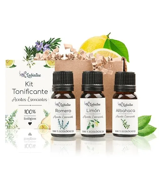 Kit tonificante. Essentiële oliën . 3 st. van Rozemarijn, Citroen en Basilicum 12 ml, Labiatae