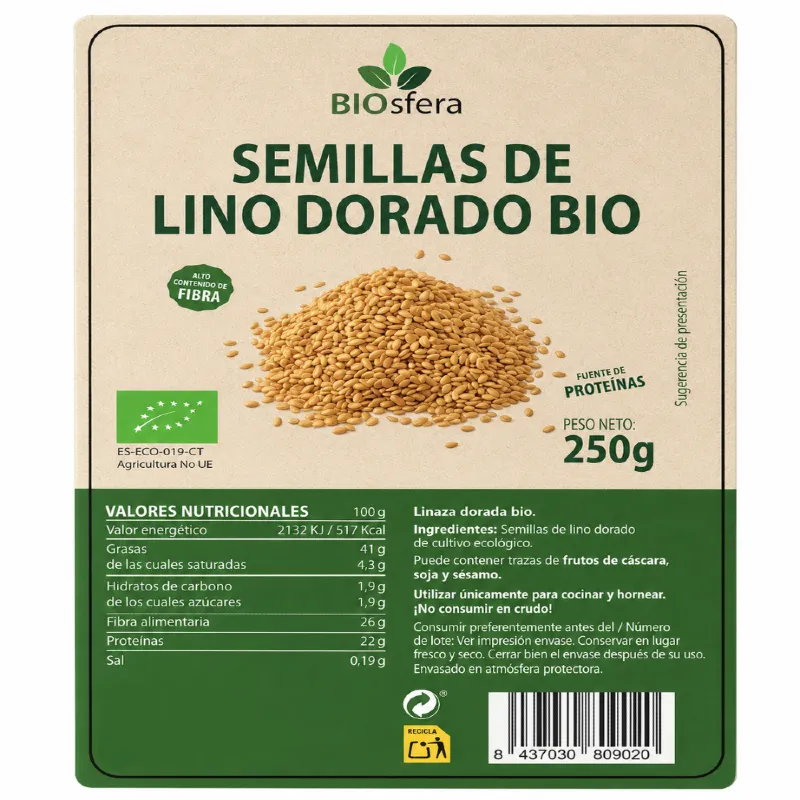 Graines de lin doré s/g BIO 250 g, Biosfera