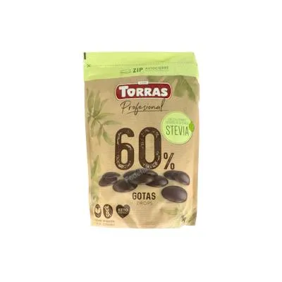 Gota chocolate 60% cacao stevia 1 kg, Torras