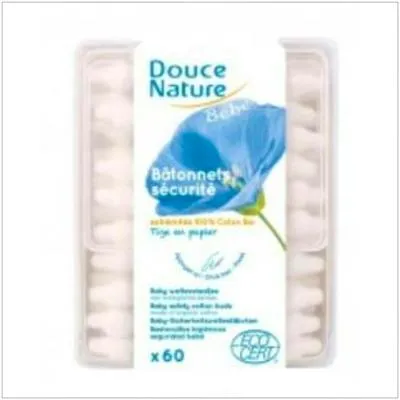Bastoncillos seguridad de algodón para bebe 60 uds., Douce Nature