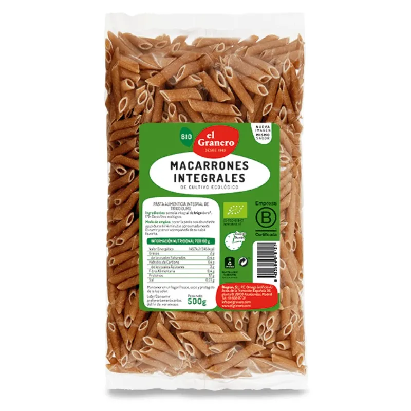Maccheroni integrali BIO 500 g, El Granero
