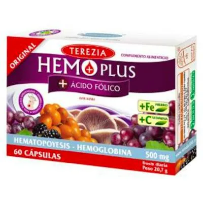 Hemo plus + ácido fólico 60 cápsulas, Terezia