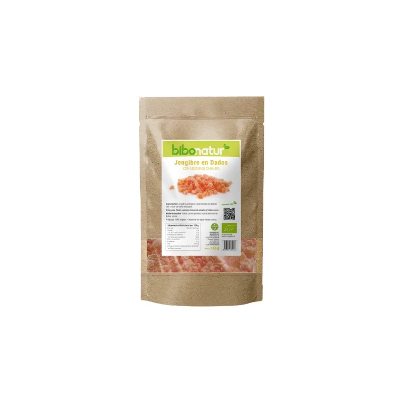 Jengibre dados azúcar caña BIO 150 g, Bibonatur