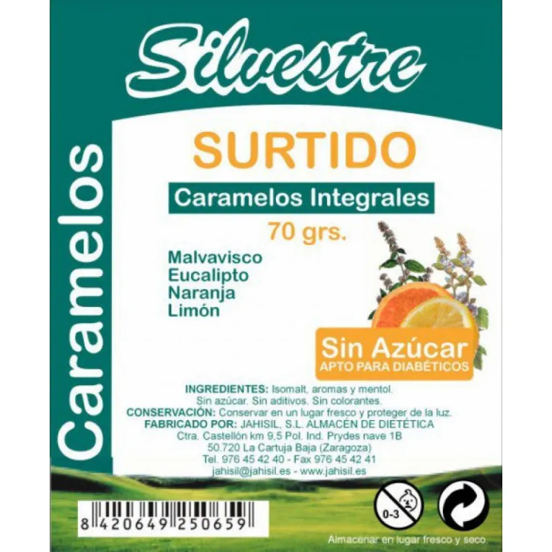 Caramelos surtido sin azúcar sil 70 g, Silvestre