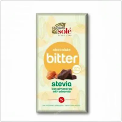 Chocolate negro 72% con almendra y stevia 100 g, Chocolates Sole