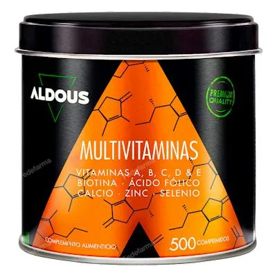 Multivitaminen vitamine C, D, E, A, vitamines B, biotine, foliumzuur, calcium, zink, seleen 500 tabletten, Aldous Bio