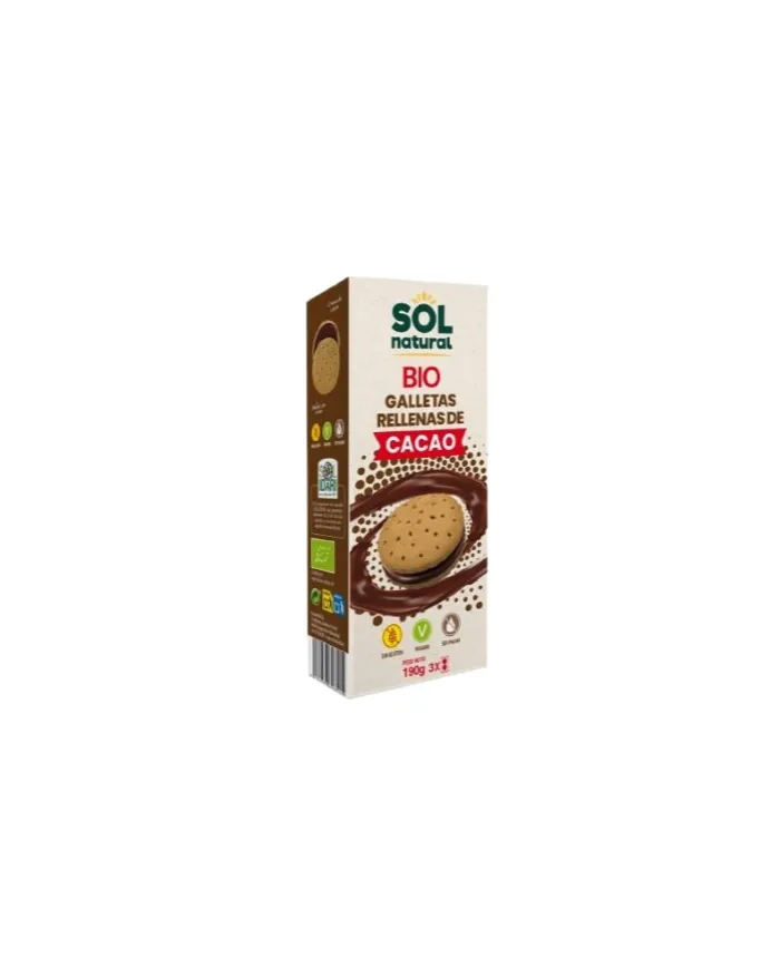 Galletas rellenas cacao 190 g, Sol Natural