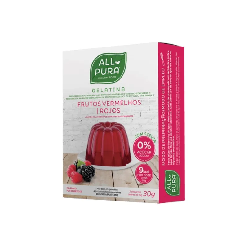 Gelatina frutos rojos stevia sobres 2 x 15 g, Allpura