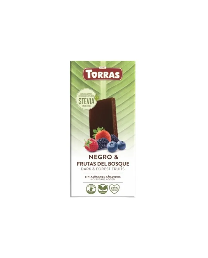 Chocolate negro frutos bosque stevia 125 g, Torras