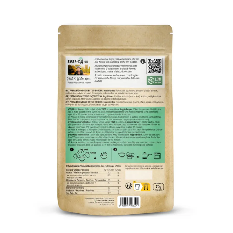 Veggie burger sin gluten 70 g, Nuveg