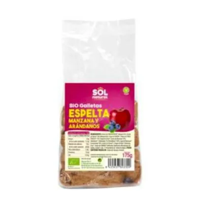 Galletas de espelta manzana arándanos BIO 175 g, Solnatural