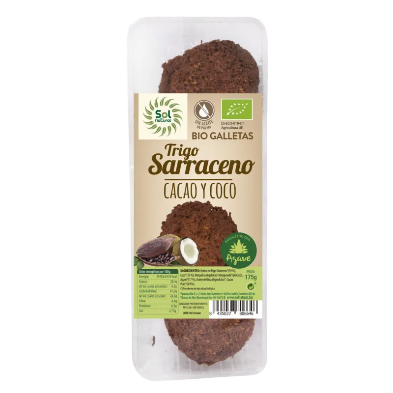 Galletas trigo sarraceno coco. cacao sol natura BIO, Sol Natural