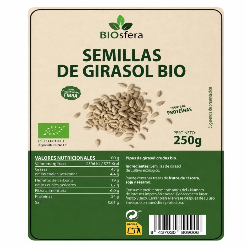 Semillas girasol s/g BIO 250 g, Biosfera