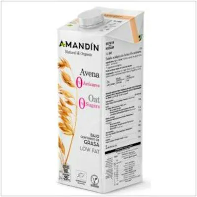 Bebida vegetal de avena 0% azucares 1 l BIO 6 uds., Amandin