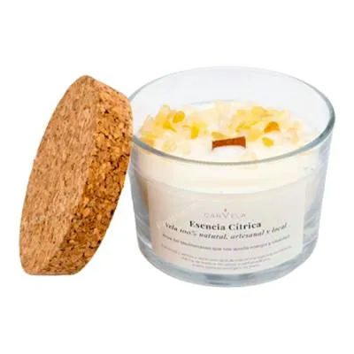 Vela perfumada esencia cítrica con aaceite esencial de limón y citrino, Canvela