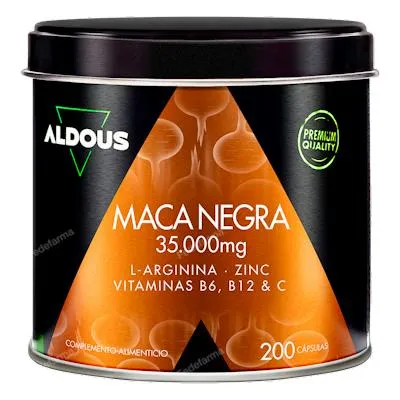 Maca negra peruana complex 35000 mg ext 20:1 arginina, zinc, vitamina C, B12 y B6 200 cápsulas, Aldous Bio