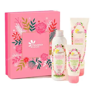 Cofre rosa : leche corporal + agua micelar + crema hidratante, Fleurance Nature