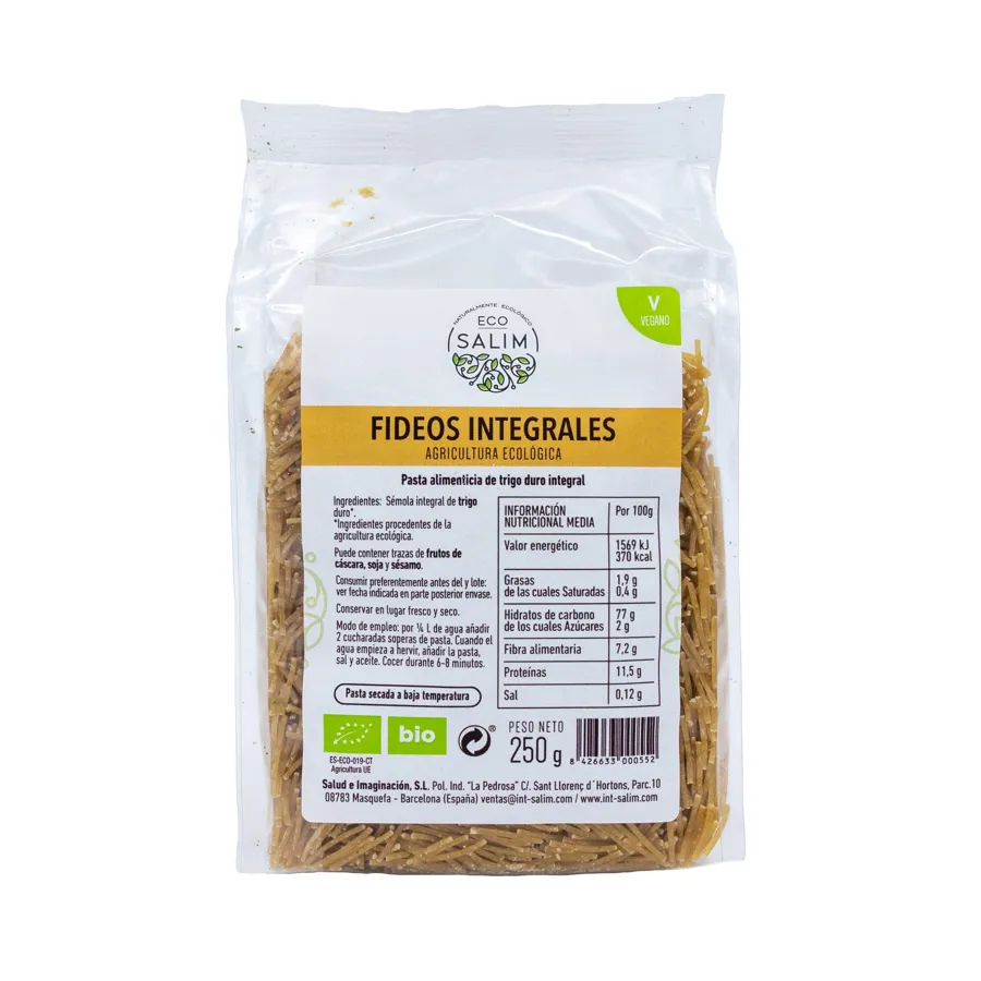 Fideos Integr BIO 250 g, Ecosalim