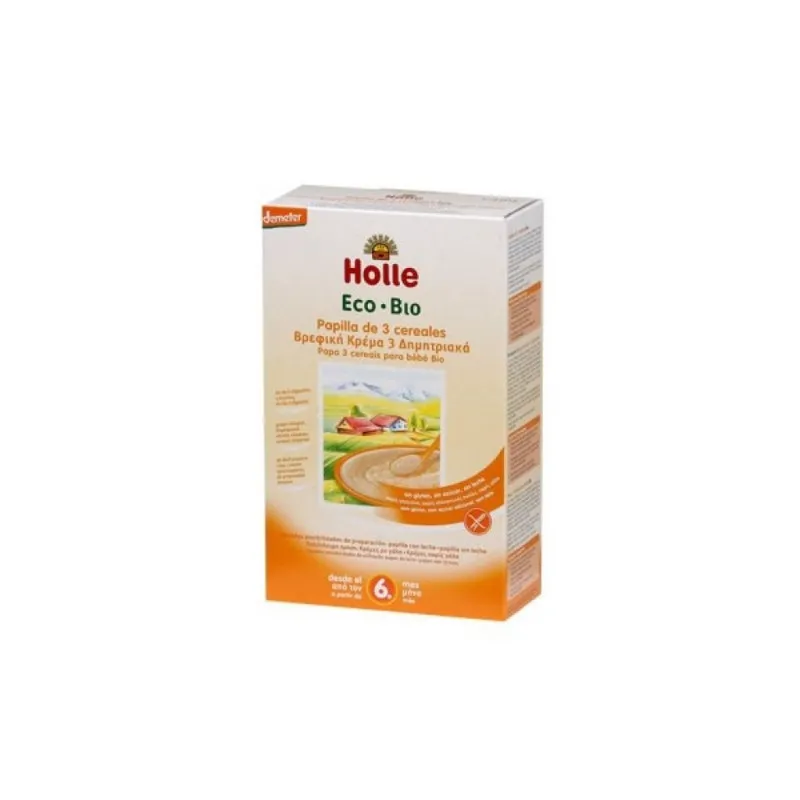 Papilla de 3 cereales + 6 meses sin gluten BIO 250 g, Holle