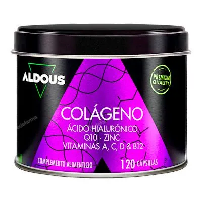 Colágeno hidrolizado con ácido hialurónico, coenzima Q10, zinc y vitaminas 120 cápsulas, Aldous Bio