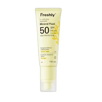 D+ natural suncare mineral fluid SPF50 50 ml, Freshly Cosmetics