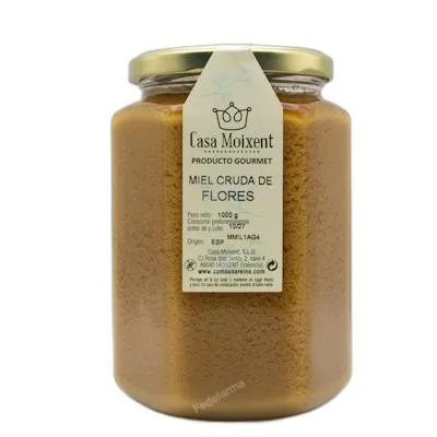 Tarro hexagonal miel de flores cruda 1000 g, Como Una Reina