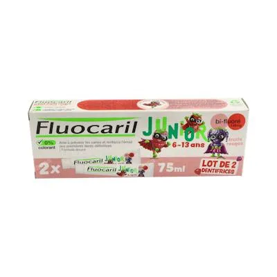 Junior gel duplo frutos rojos 2 x 75 ml, Fluocaril